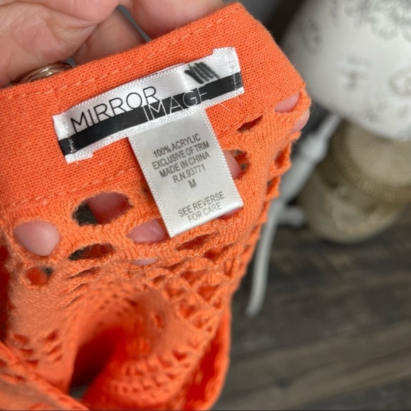 Mirror Image Neon Orange Artsy Sheer Perforated 3/4 Sleeve Size Medium Top - Picture 4 of 4